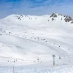 Landscape of ski area in winter resort  Davos, Switzerland.