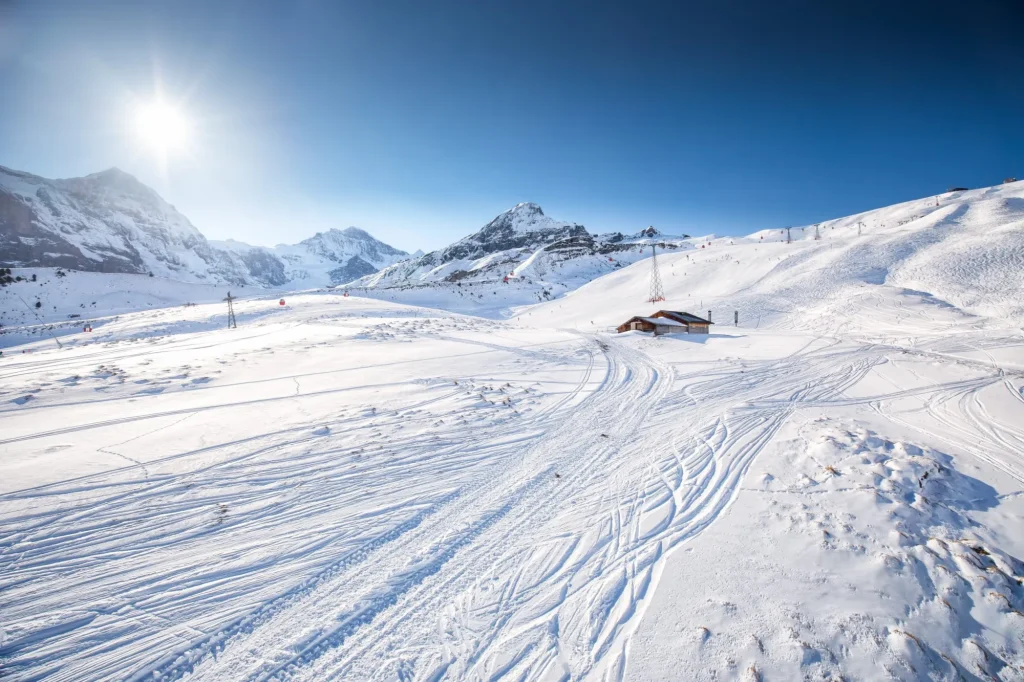 Jungfrau Skigebiet in den Schweizer Alpen, Grindelwald, Wengen, Schweiz