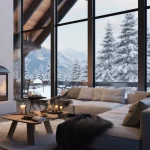 Accogliente moderno inverno soggiorno interno. Accogliente casa in montagna