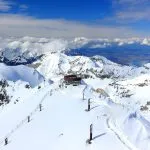 Blick auf den Thunersee vom Schilthorn aus. Berner Alpen der Schweiz, Europa.